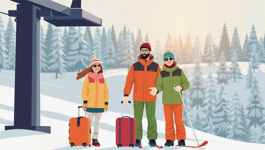 Lyžiari na upravenej zjazdovke v bulharskom stredisku Bansko pod zasneženými štítmi
