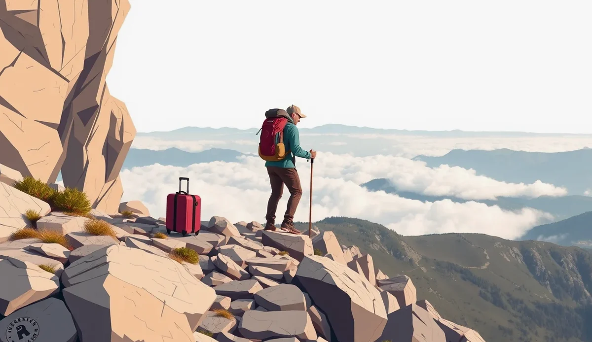 Turisti s batohmi kráčajúci po hrebeni v rumunskom pohorí Fagaraš