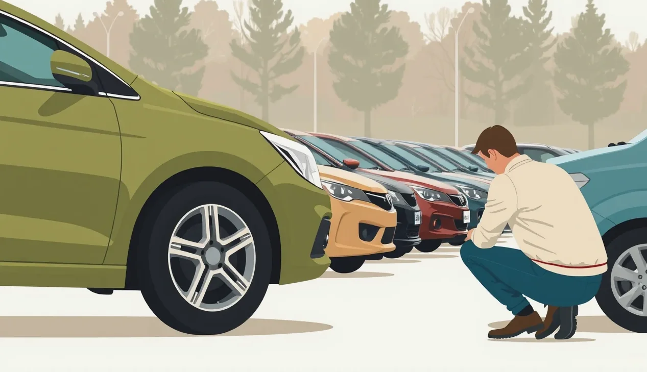 Vodič kontroluje poškodenú karosériu automobilu po dopravnej nehode