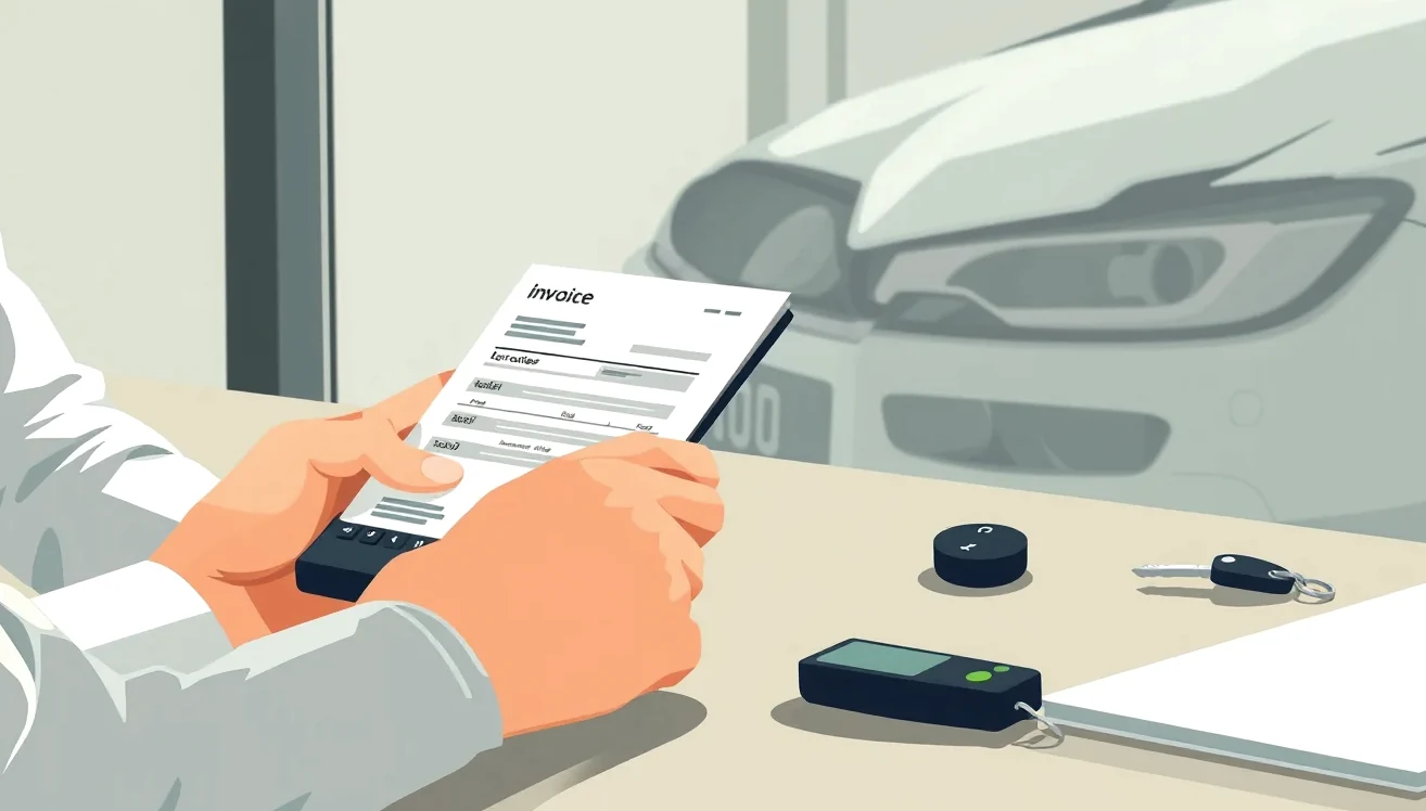 Pracovník autoservisu preberá poškodené vozidlo a zapisuje rozsah opráv do formulára
