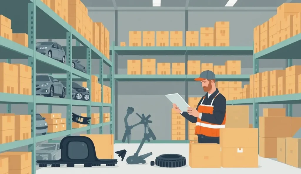 Automechanik v servise kontroluje poškodený nárazník a podvozok vozidla
