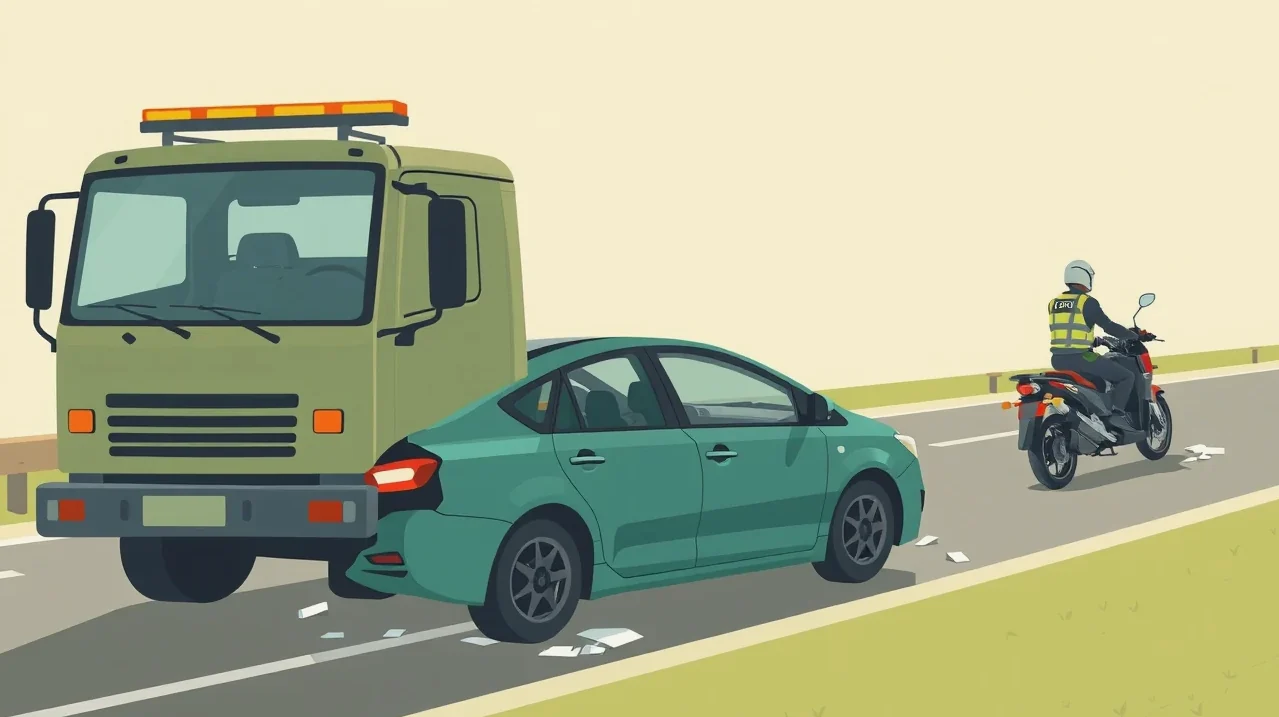 Osobné auto s naloženým dvojnápravovým prívesným vozíkom prechádza cez mýtny bod