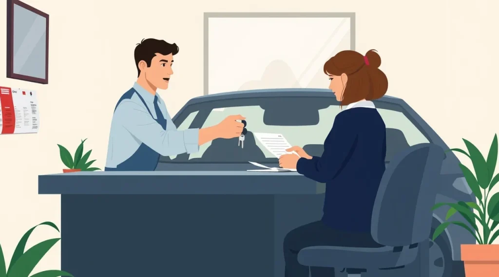 Pracovník autopožičovne odovzdáva kľúče od náhradného vozidla vodičovi
