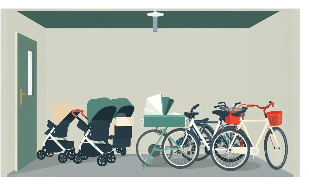 Pohľad do murovanej pivničnej kobky s uzamknutým horským bicyklom pri stene