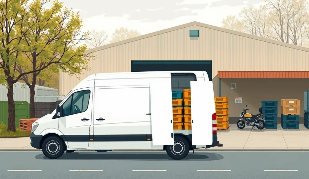 Biela dodávka Iveco Daily zaparkovaná pred skladovým areálom pripravená na nakládku tovaru