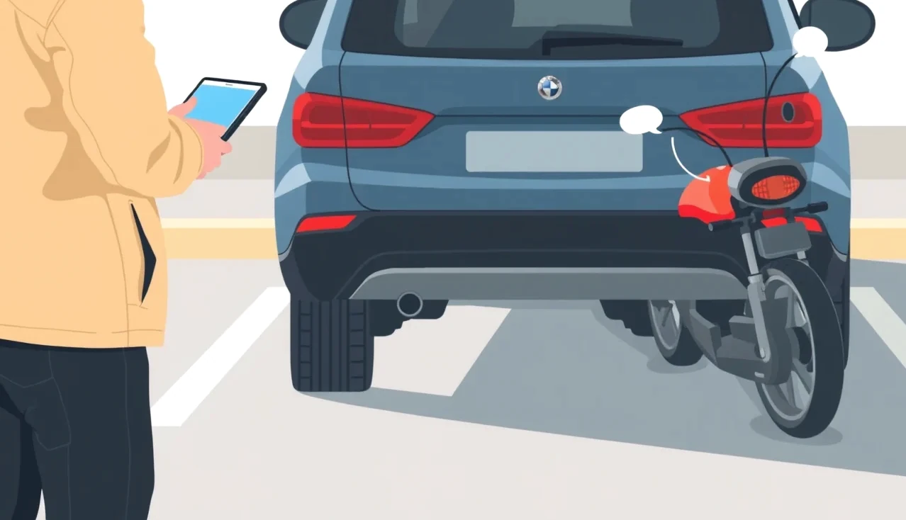 Osobné auto s namontovanou prevoznou značkou zaparkované na odstavnej ploche