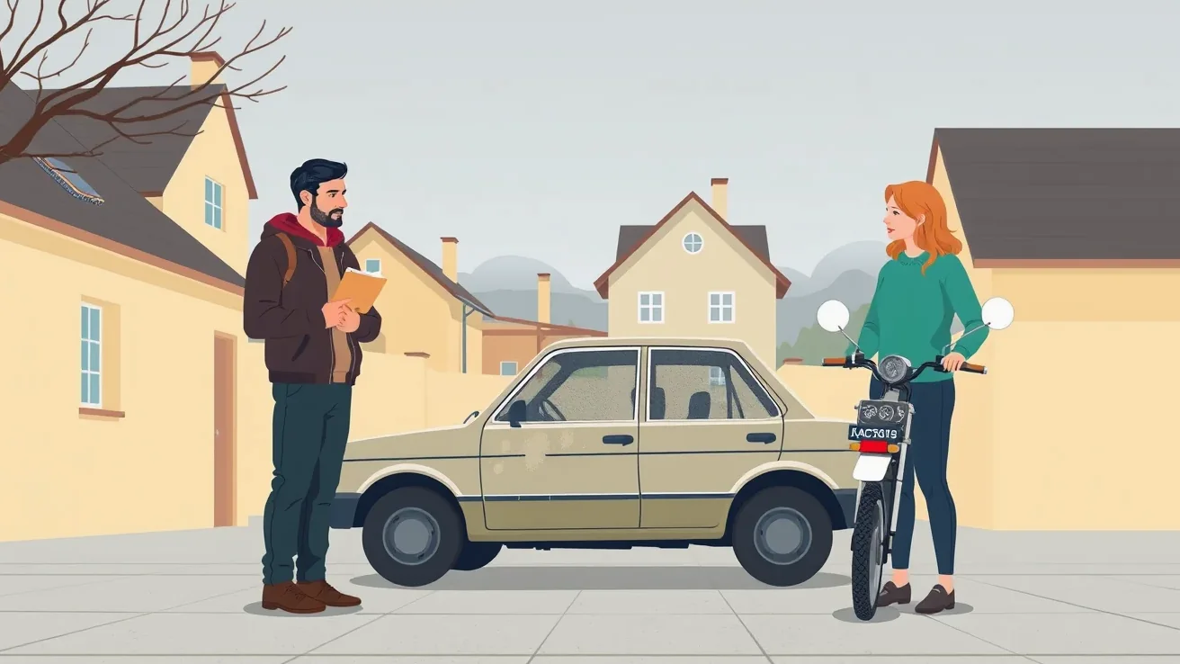 Podnikateľ odovzdáva kľúče od firemného automobilu druhému spolumajiteľovi v kancelárii