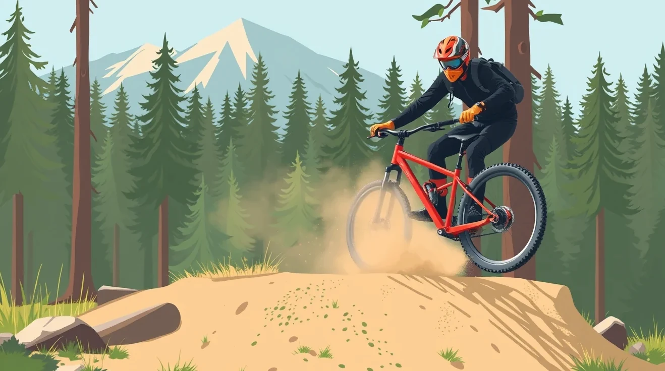 Horský cyklista prechádza náročnú zákrutu na lesnom traili